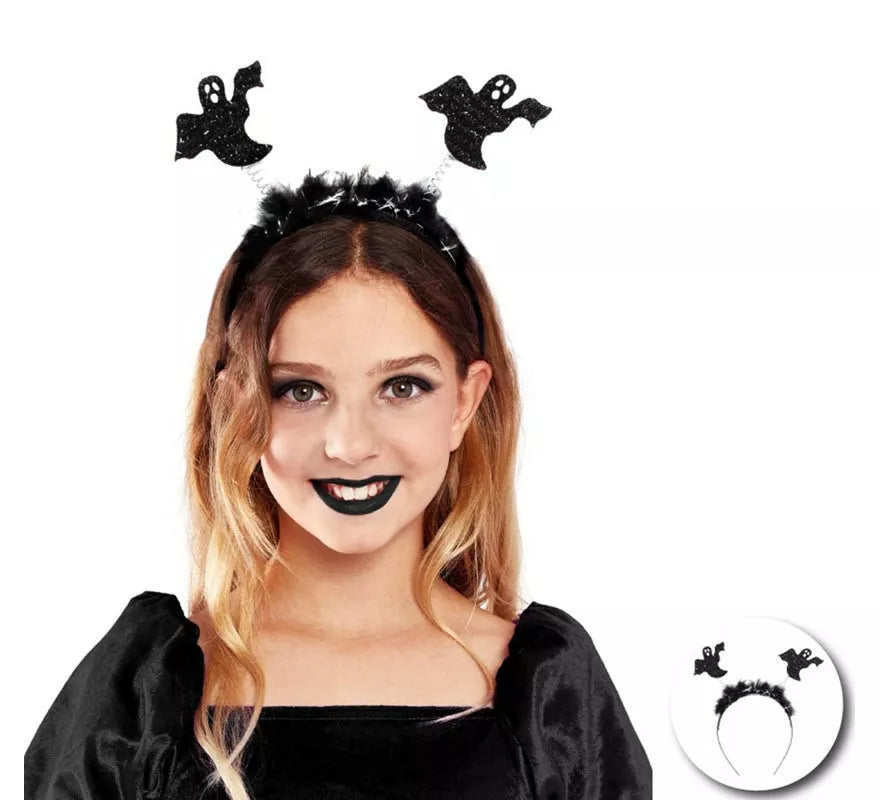 Translation missing: pt-PT.Diadema de Fantasmas negros con plumas infantil