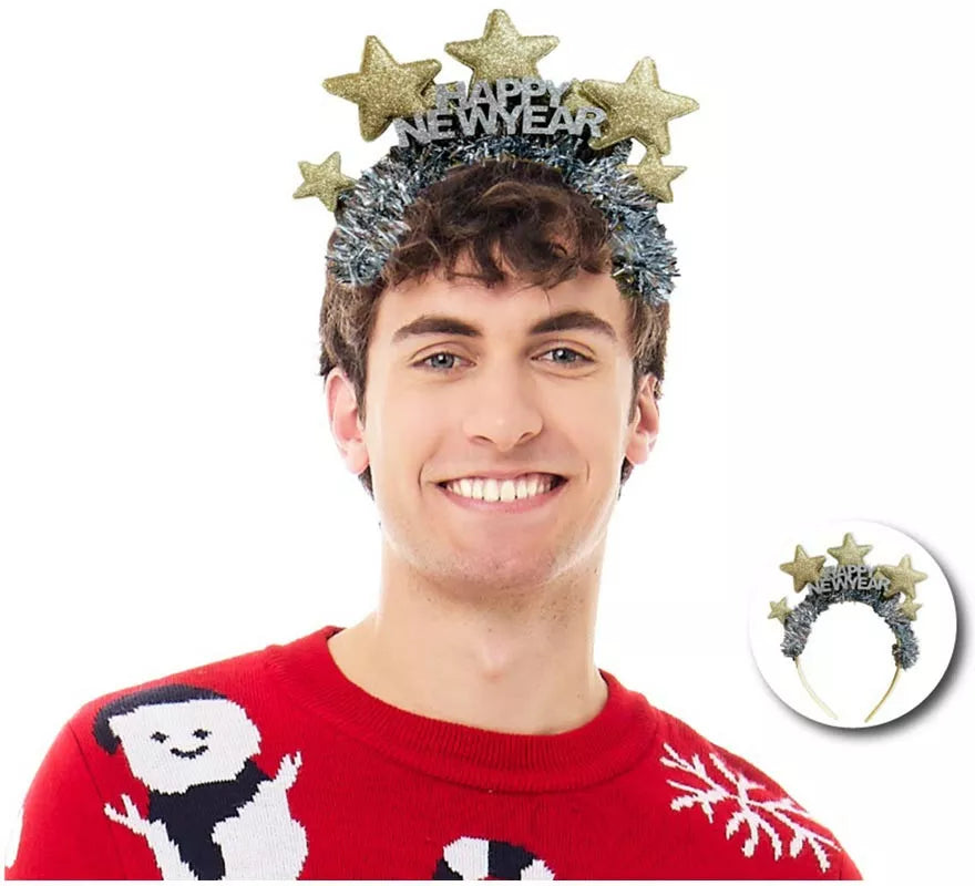 Translation missing: pt-PT.Diadema de Feliz Año Nuevo con estrellas doradas