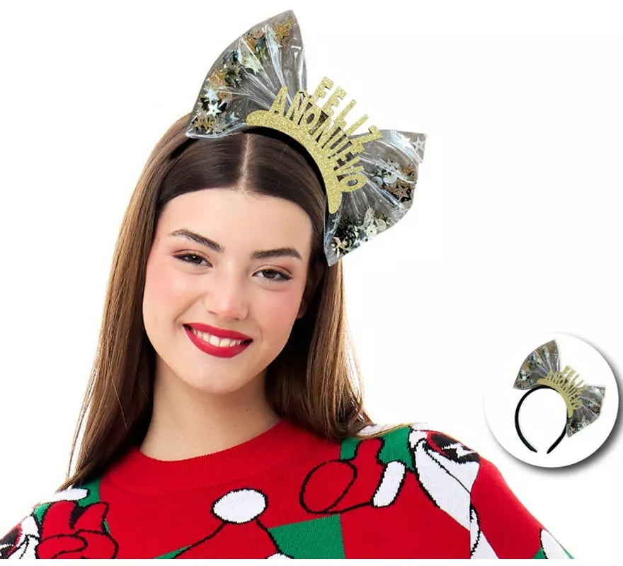 Translation missing: pt-PT.Diadema de Feliz Año Nuevo dorado con lazo