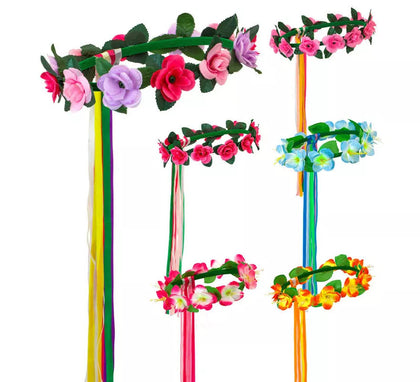 Diadema de Flores con Cintas Multicolor en 6 modelos surtidos