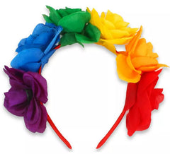 Tiara de flor rosa arco-íris