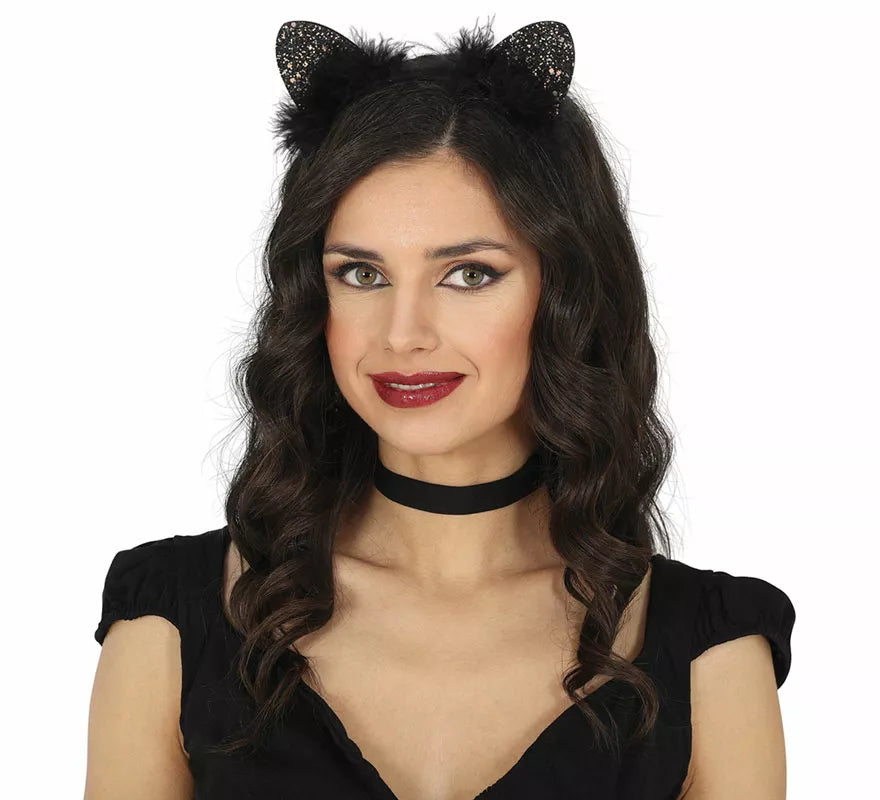 Translation missing: pt-PT.Diadema de Gatita con plumas negras adulto