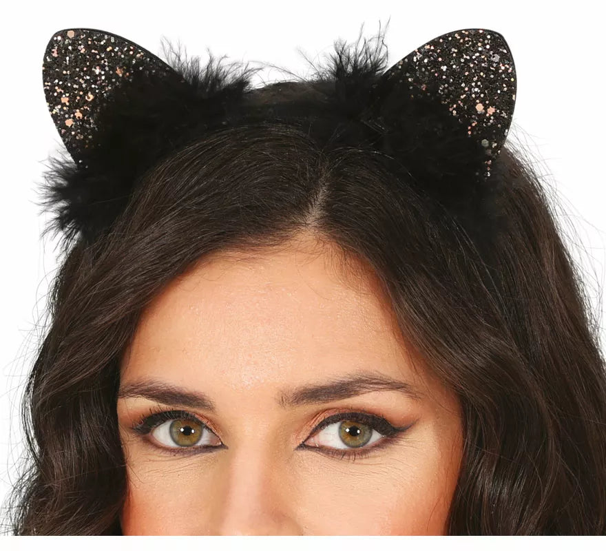Translation missing: pt-PT.Diadema de Gatita con plumas negras adulto