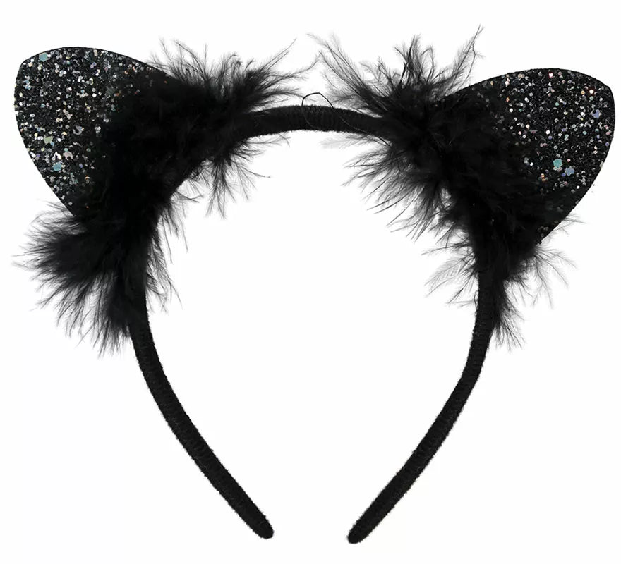 Translation missing: pt-PT.Diadema de Gatita con plumas negras adulto