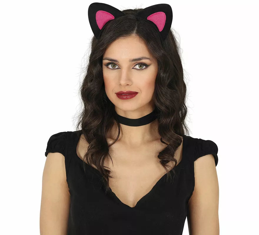 Translation missing: pt-PT.Diadema de Gatita rosa y negro adulto