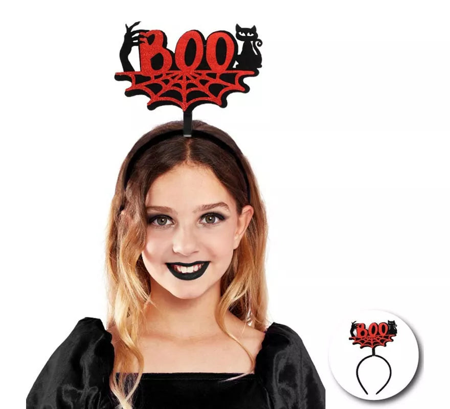 Translation missing: pt-PT.Diadema de Gato Boo rojo y negro infantil