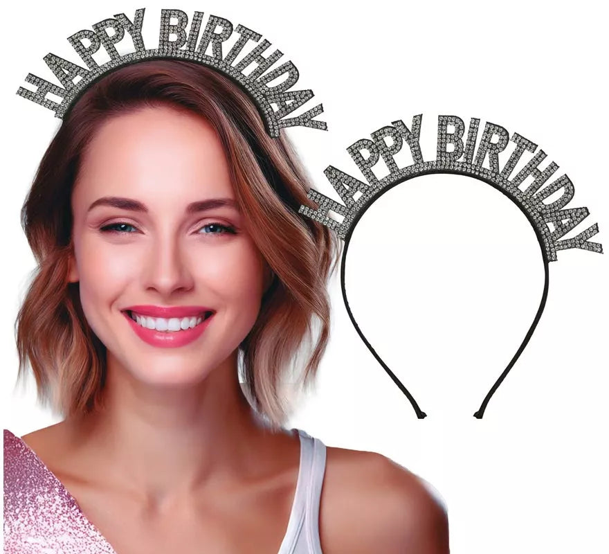 Translation missing: pt-PT.Diadema de 'Happy Birthday' plateada