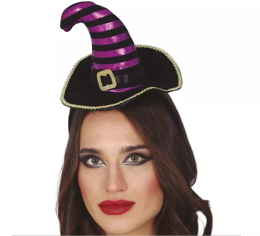 Translation missing: pt-PT.Diadema de Mini Sombrero de Bruja Negro/Lila