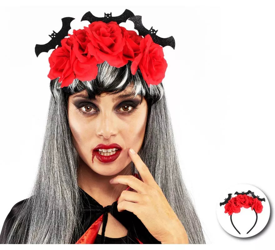 Translation missing: pt-PT.Diadema de Murciélagos con rosas rojas