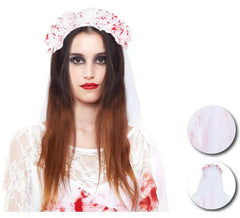 Amostra de bandana de noiva com véu e sangue falso 90 cm
