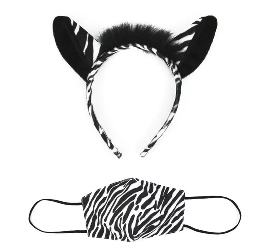 Translation missing: pt-PT.Diadema de Orejas Cebra con mascarilla