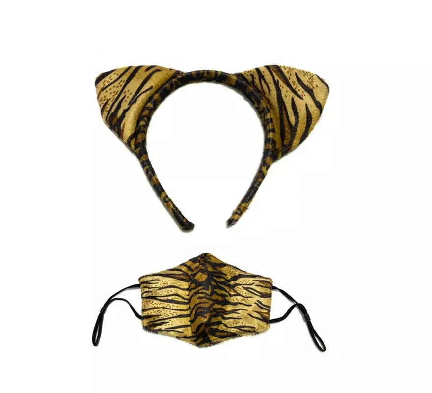Translation missing: pt-PT.Diadema de Orejas Tigre con mascarilla