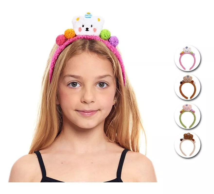 Translation missing: pt-PT.Diadema de Osito Pompón de peluche en colores surtidos infantil