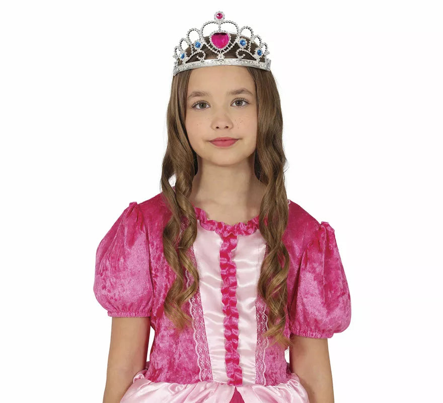 Translation missing: pt-PT.Diadema de Princesa plateada con corazón rosa
