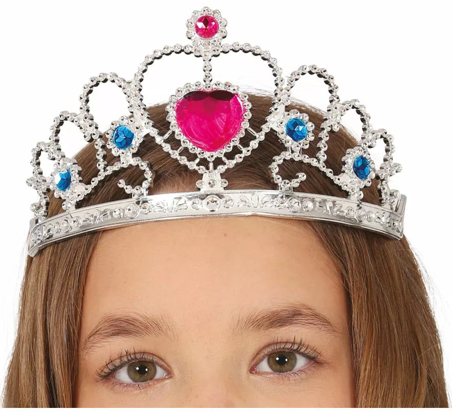 Translation missing: pt-PT.Diadema de Princesa plateada con corazón rosa