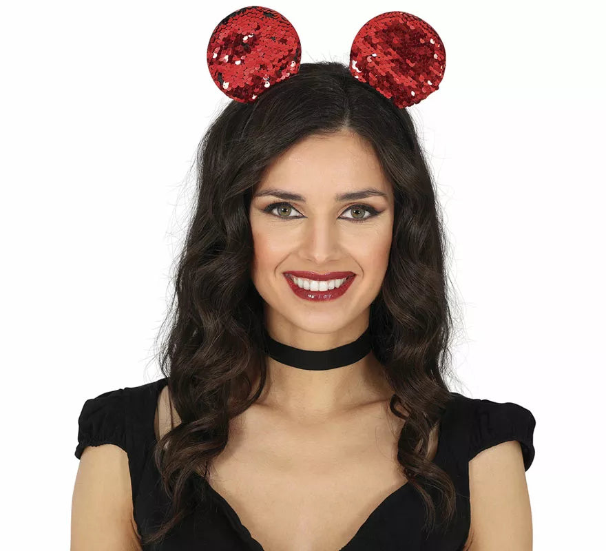 Translation missing: pt-PT.Diadema de Ratón con lentejuelas rojas adulto