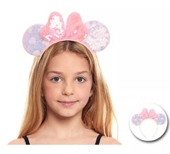 Tiara de rato com corações rosa e lantejoulas