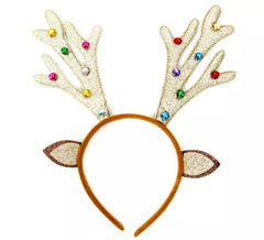 Tiara de rena com Jingle Bells e glitter