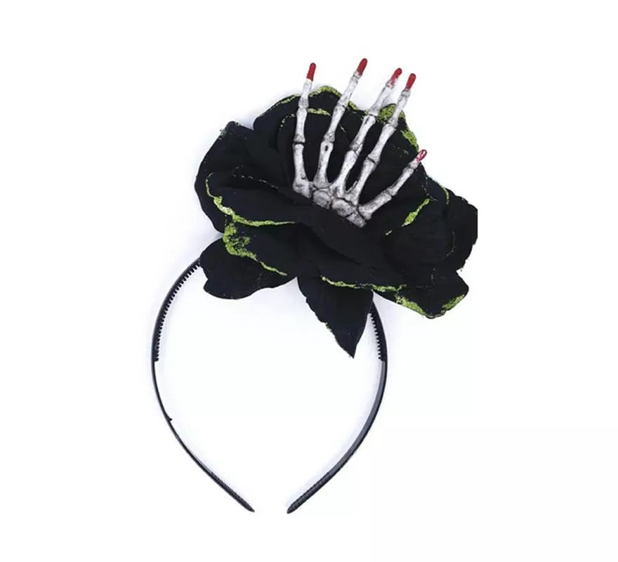Translation missing: pt-PT.Diadema de Rosa negra con mano de esqueleto