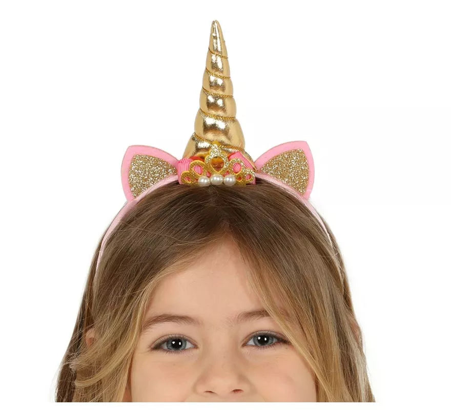 Translation missing: pt-PT.Diadema de Unicornio con Cuerno y Orejas Dorada