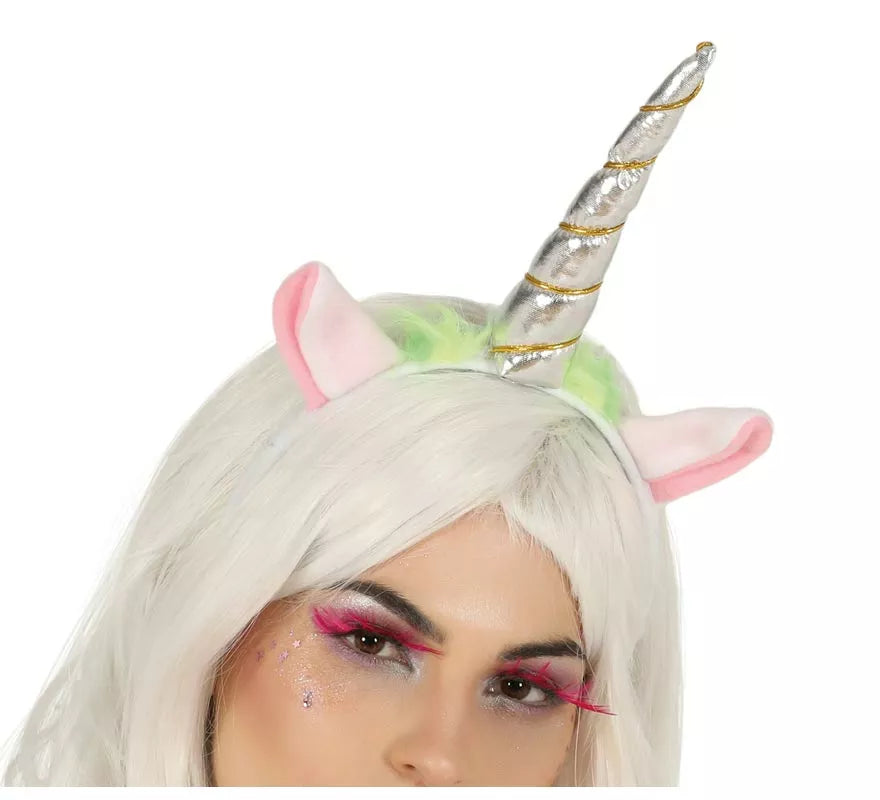 Translation missing: pt-PT.Diadema de Unicornio con Cuerno y Orejas Plateada