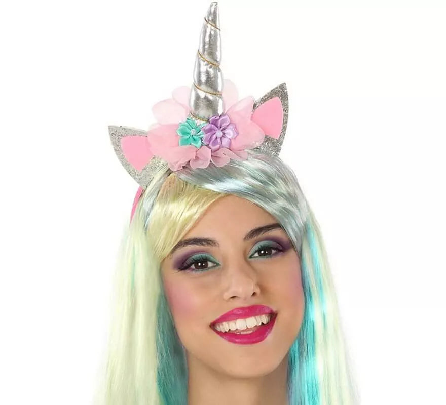 Translation missing: pt-PT.Diadema de Unicornio con Flores y Orejas Rosas