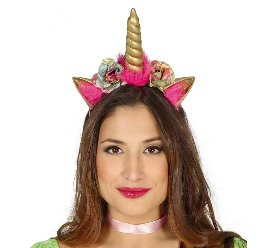Translation missing: pt-PT.Diadema Deluxe de Unicornio con cuerno dorado