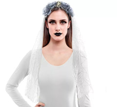 Tiara de flores com véu cinza