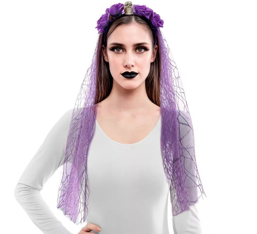Translation missing: pt-PT.Diadema Flores con Velo morado