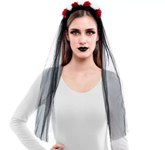 Tiara de flores com véu preto