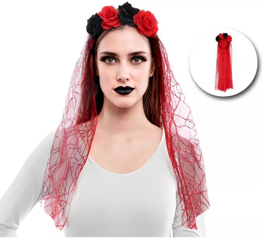 Translation missing: pt-PT.Diadema Flores con Velo rojo