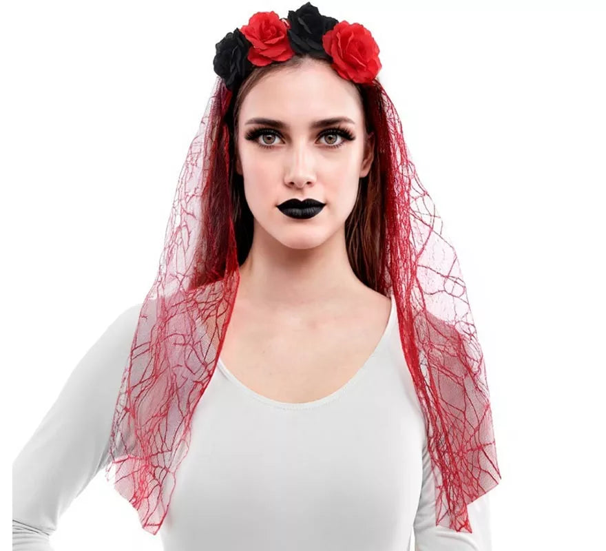 Translation missing: pt-PT.Diadema Flores con Velo rojo