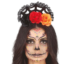 Tiara de Flores Laranja e Vermelha