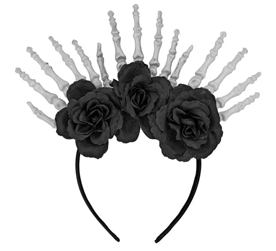 Translation missing: pt-PT.Diadema Manos Esqueleto y Rosas negras