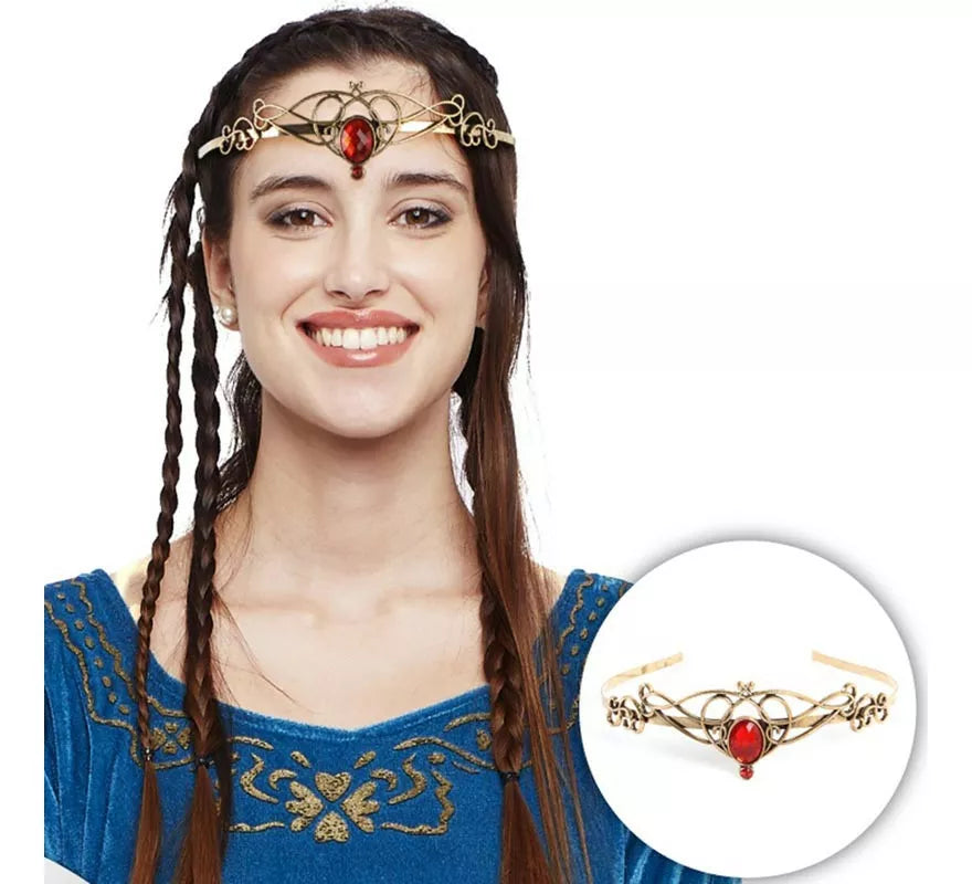 Translation missing: pt-PT.Diadema Medieval dorada y roja adulto