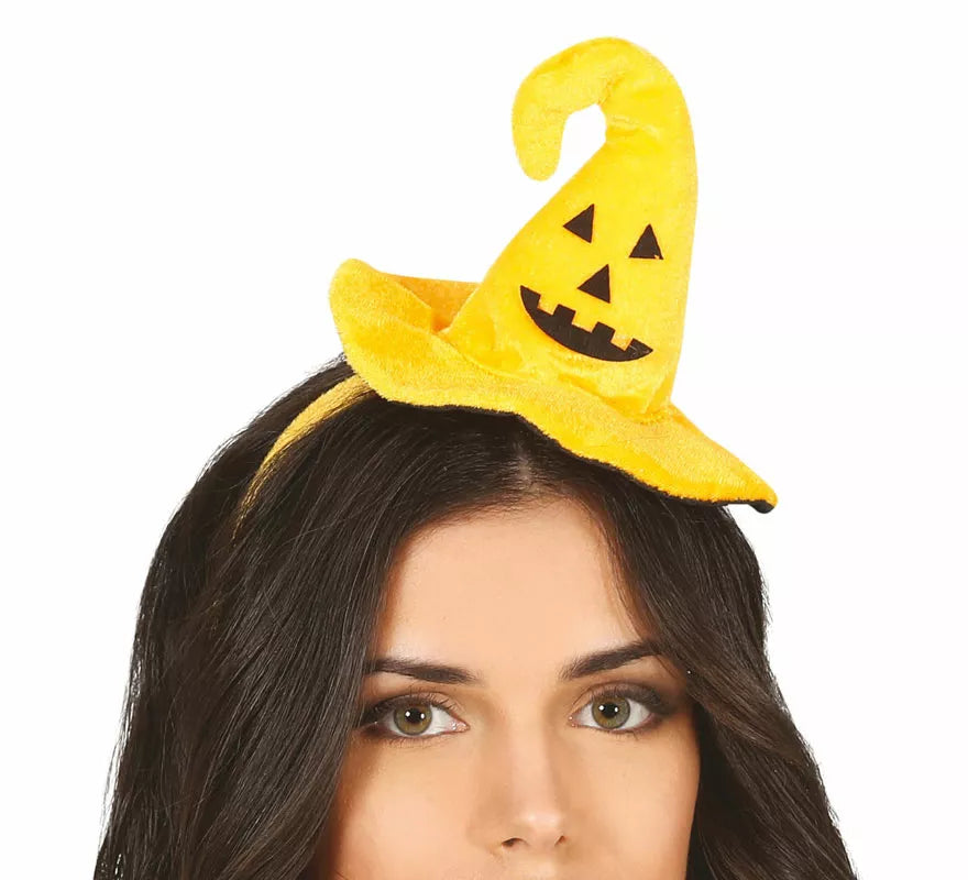 Translation missing: pt-PT.Diadema Mini Sombrero de Bruja con Calabaza Sonriente