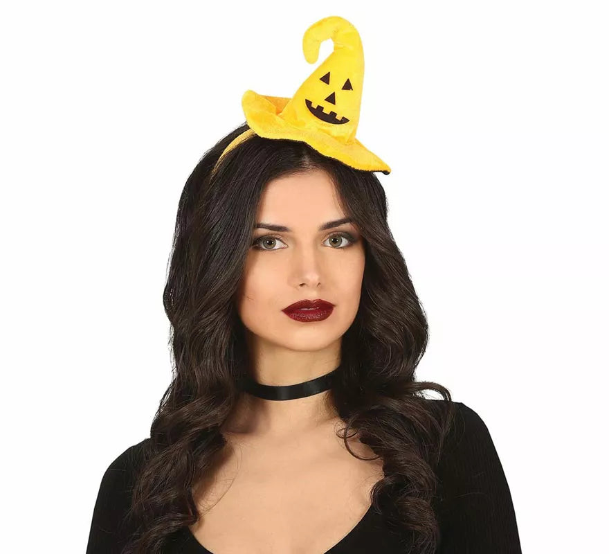 Translation missing: pt-PT.Diadema Mini Sombrero de Bruja con Calabaza Sonriente
