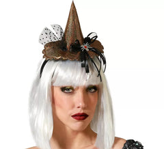 Mini tiara de chapéu de bruxa dourada