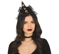 Tiara Mini Chapéu de Bruxa Preto com Laço