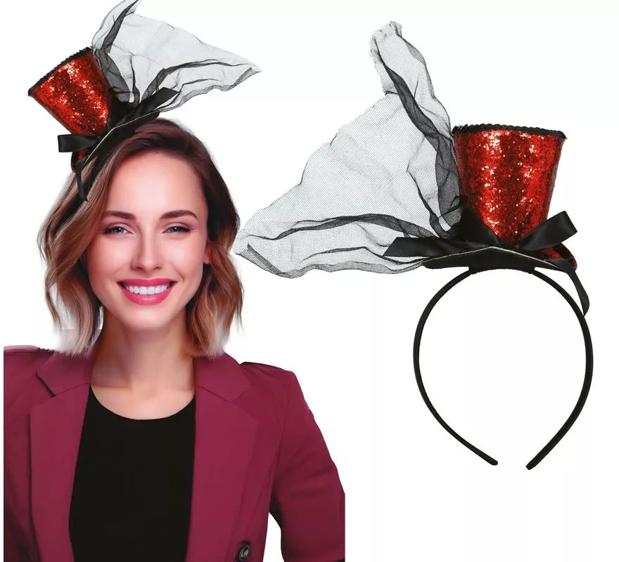 Translation missing: pt-PT.Diadema Minisombrero Chistera roja