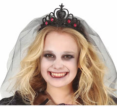 Tiara Princesa Fantasma Negra com Véu