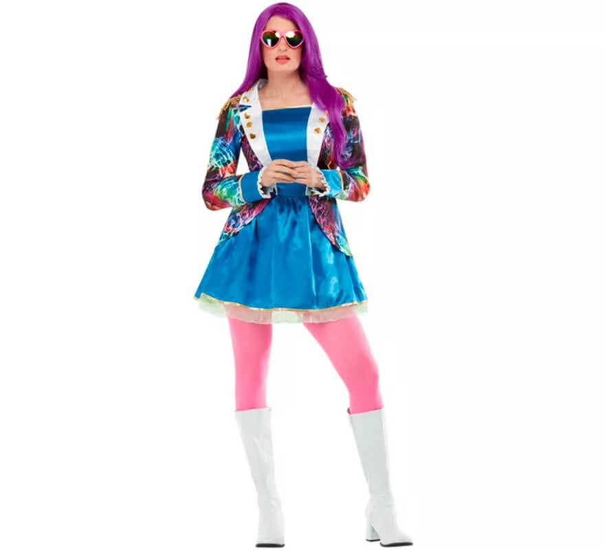 Translation missing: pt-PT.Disfraz Años 70 Multicolor con detalles dorados para mujer