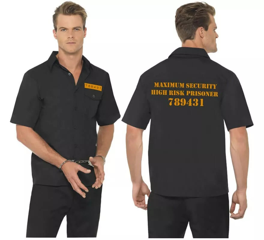 Translation missing: pt-PT.Disfraz Camisa Negra de Presidiario para Hombre