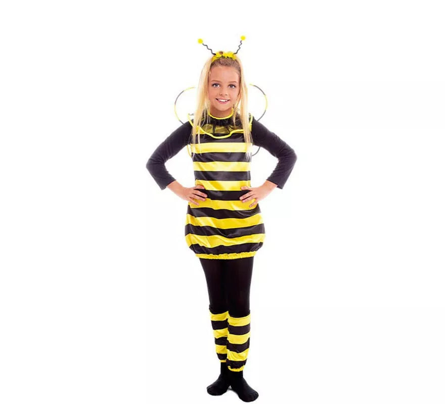 Translation missing: pt-PT.Disfraz de Abeja negro y amarillo con alas para niña