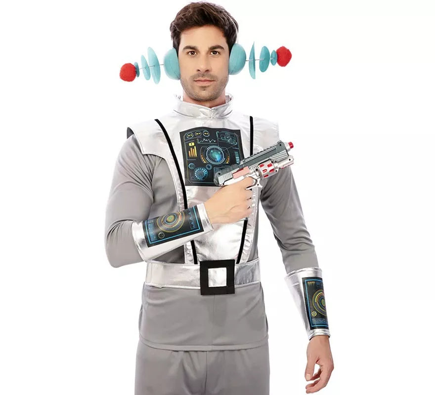 Disfraz de Agente Espacial gris con muñequeras para hombre