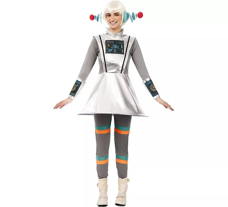 Disfraz de Agente Espacial gris con muñequeras para mujer