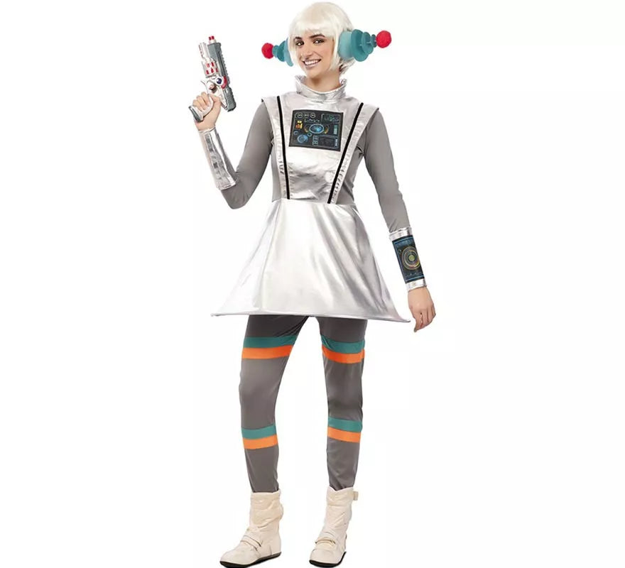 Translation missing: pt-PT.Disfraz de Agente Espacial gris con muñequeras para mujer
