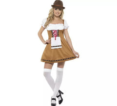 Traje tradicional alemão marrom e branco para mulher