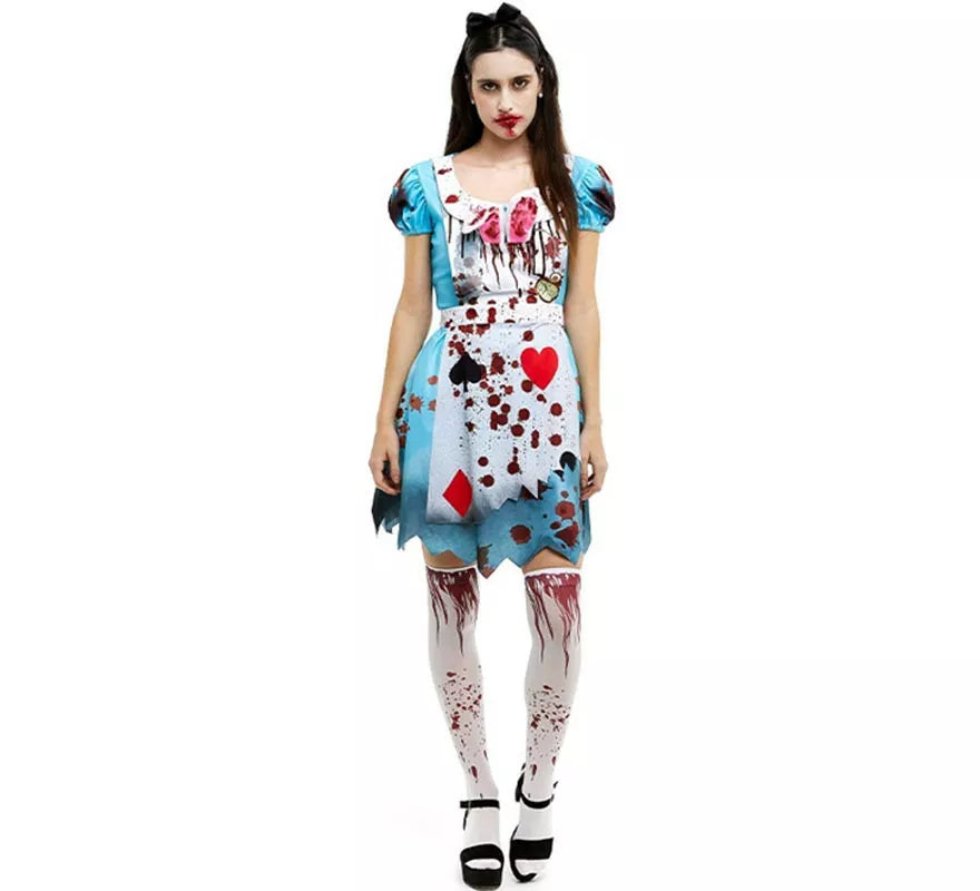 Translation missing: pt-PT.Disfraz de Alicia Zombie vestido azul clásico para mujer