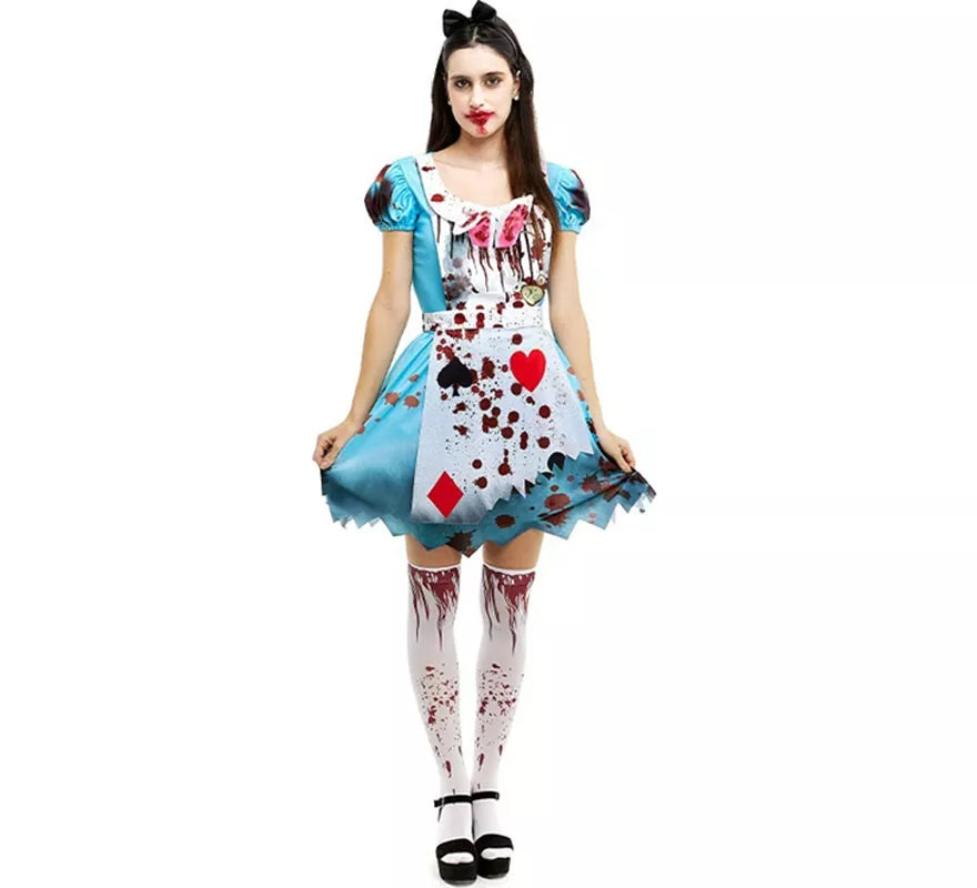 Translation missing: pt-PT.Disfraz de Alicia Zombie vestido azul clásico para mujer